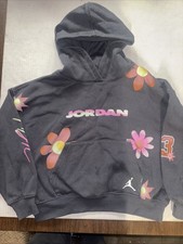 JORDAN BRAND Girls Deloris Flower Youth  Hoodie Sweatshirt Age 10-12 Grey