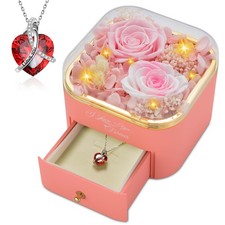 Preserved Real Roses with Heart Necklace, Eternal Rose Jewelry Box Gifts for ...