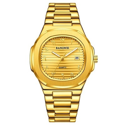 40MM BANGWEI Luxury Quartz Watch Arabic Men's Stainless Waterproof Luminous NEW