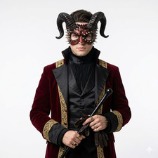 Krampus Goat Devil Horn Masquerade Party Halloween Mask -Red