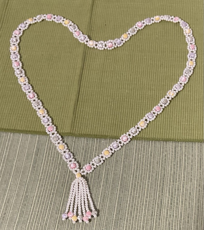 Vintage Art Deco Crochet Seed Bead Color Flapper Lg Pastel Necklace Pastel Rose