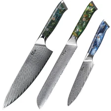 3Pcs TURWHO Kitchen Chef Bread Utility Knife Japanese VG10 Damascus Steel Knife