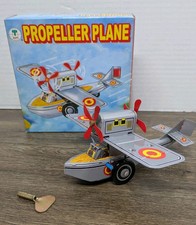 Wind Up Tin Propeller Plane "Toy" Airplane Metal KEY Adult Collectible SUPT Box