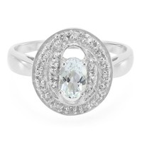 Cavill Silberring 925 Sterling Mit 0,31Ct Beryll Oval Und 22 Topasen