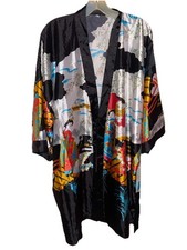 Chinese Floral Robe Kimono Belted Size Women  s XL Silky Mid Length