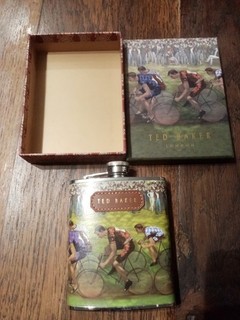 Vintage Hip Flask Stainless Steel 6oz Boxed Ted Baker Ltd Edit Cyclists Bike