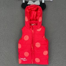 Disney Junior Minnie Mouse Red Polka Dot Puffer Vest with Hood Ears Bow 2T