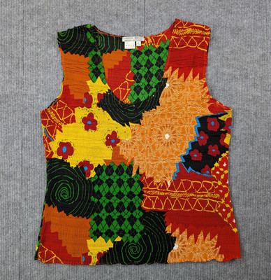 Alberto Makali Top Womens XL Avant Garde Boho Retro Mod Texured Blouse Floral