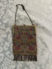 Antique 1920s Art Deco Micro Bead Flapper Purse Red Roses Micro Beads