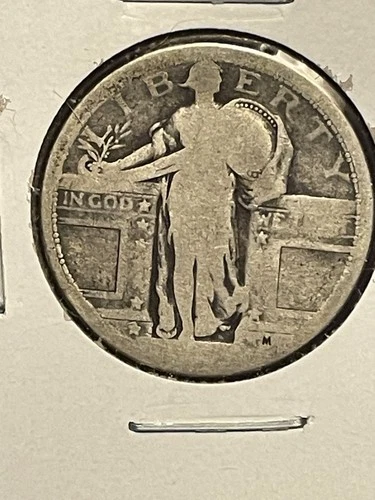 1916 Standing Liberty Quarter Good Cond. One Curl Of Hair Pointing To The B