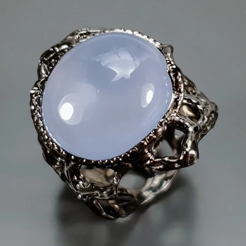 Handmade  14 ct+ Natural Chalcedony Ring 925 Sterling Silver Size 7.5 /R443183
