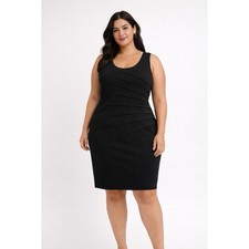 Calvin Klein Sheath Dress Womens 14 Black Sleeveless Knee Length Ruched Career