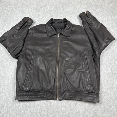 Pierre Cardin Jacket Mens XL Black Genuine Leather Thinsulate Bomber Zip Quilted