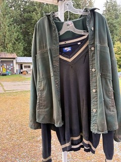 Yellowjackets Production Wardrobe Shauna's Green Denim and V neck Knit Pullover