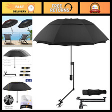 UPF 50 Golf Umbrella with Adjustable Clamp, Portable Rain Sunshade for Beach,