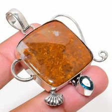 Seam Agate, Topaz Gemstone Handmade 925 Sterling Silver Jewelry Pendant 2.17"