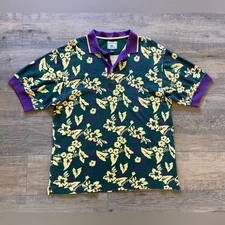 Vintage men’s size XL Cutter & Buck green and yellow Hawaiian print polo shirt