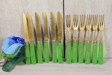 Ménagère Service Couverts à Dessert en Laiton doré et Bakélite Vert Art Déco