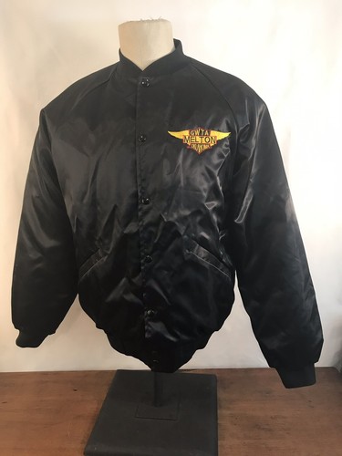 Vtg GWTA Melton, Oklahoma Chapter X Black Nylon Lined Windbreaker Jacket Mens L - Picture 1 of 8