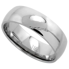 Stainless Steel - 8mm Domed High Polished Plain Band Ring (FR057)