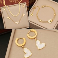 New double-layer love necklace stainless steel necklace earrings bracelet set