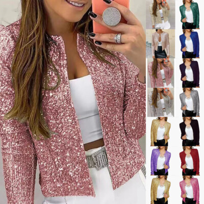 Womens Ladies Glitter Sequin Short Coat Jacket Blazer Fashion