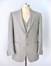 Vtg 70s Variegated Gray 2-Pc Vest Blazer Pimp Suit NO PANTS Enamel Buttons 38