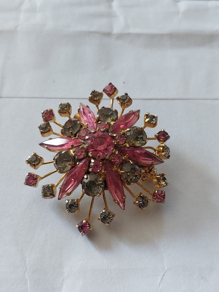 Broche Vintage En Forme De Petite Couronne - Argentée Avec Perles Et Cristaux, Occasion