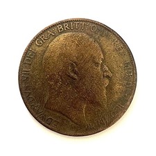 Old British Coin: One Penny, Great Britain, 1907. King Edward VII