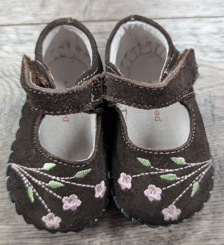 Bebé Niña Ropa Pediped 0-6 Meses Mckenna Marrón y Rosa Flor Zapatos Foto 2 de 4