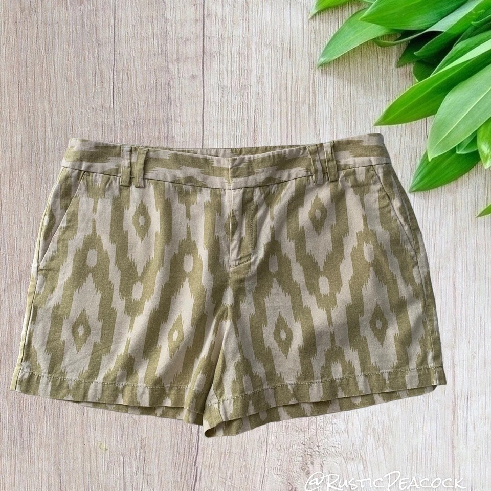 Pantalones Cortos Ann Taylor Loft Para Mujer Talla 10 Blanco Tostado Boho Abstracto Mezcla de Lino Foto 4 de 4