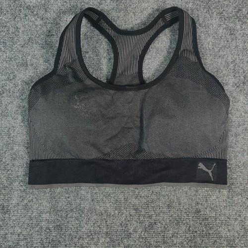 PUMA Sports Bra Womens XL Gray Racerback Cut Out Medium Impact Stretch Workout