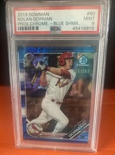 2019 Bowman Chrome Prospects Blue Shimmer Refractor /150 Nolan Gorman PSA 9