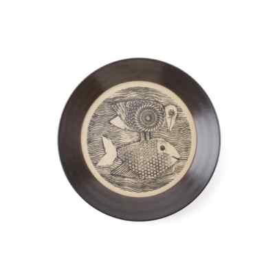 Lisa Larson Flat Plate 25cm ''Sakana'' Brown Fish Mashiko Pottery JP LTD Original