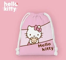 Sanrio Anime Hello Kitty Drawstring Tote Pink 11” Small Cloth Bag Backpack New