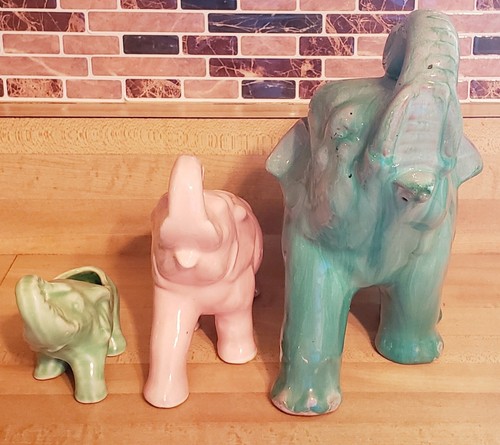 Lote de 3 macetas de cerámica artística elefante vintage, jarrones para estatuillas, esmalte por goteo - Imagen 2 de 7