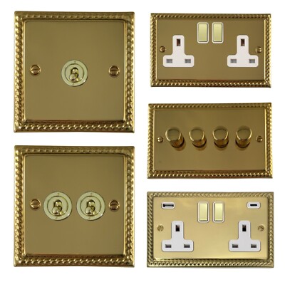G&H Monarch Roped Messing poliert MB2 Lichtschalter, Steckdosen, USB, Dimmer