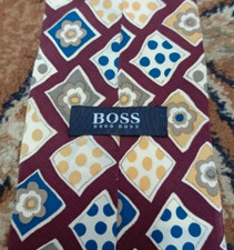 mens vintage Hugo Boss classic 100 all silk Retro luxury geometric neck tie