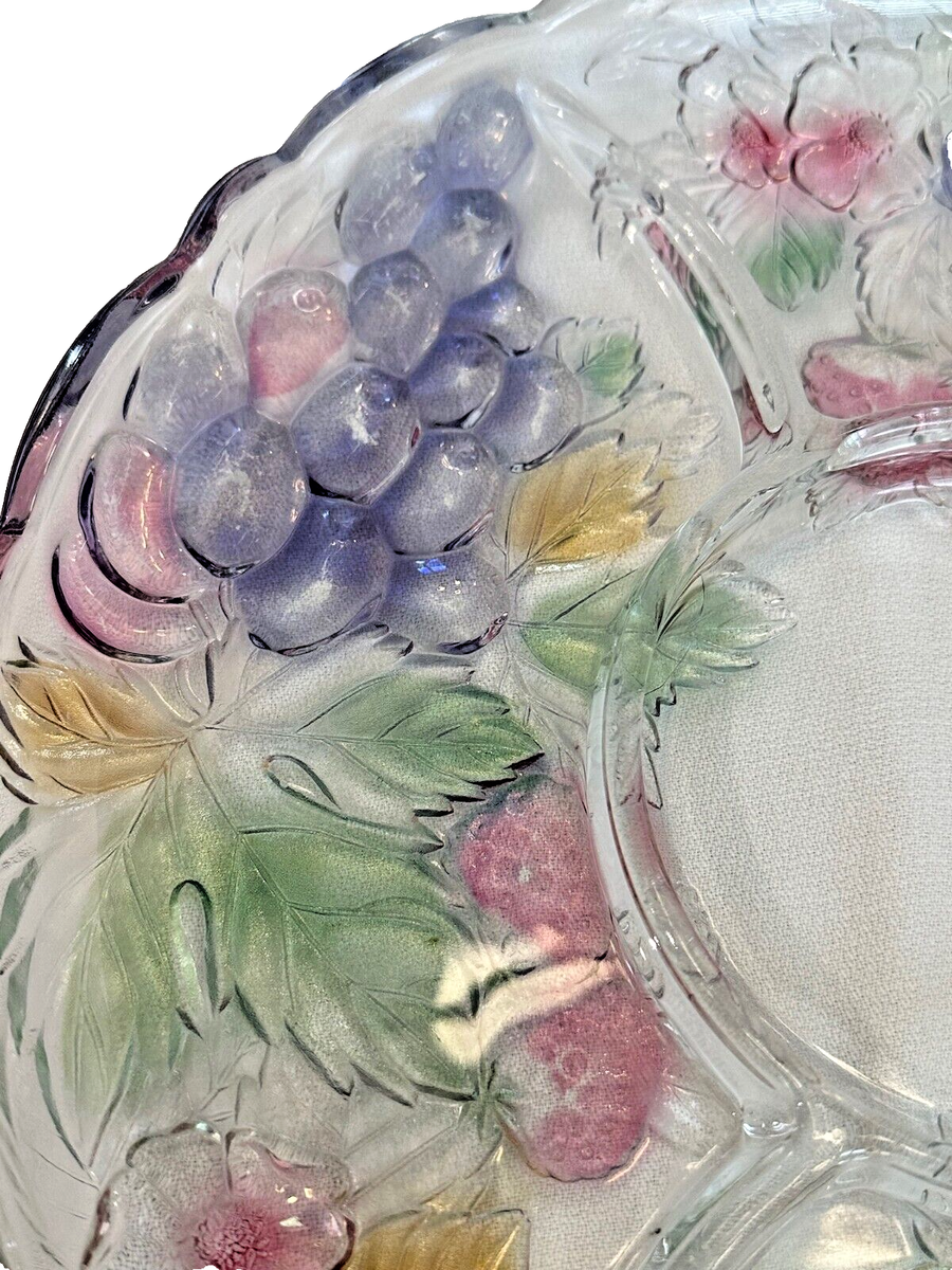 Vintage Savoir Vivre Crystal Wild Orchard Divided Fruit Chip Dip