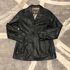 Izzi Leather Jacket Womens Button Up Size Medium Black Lined Pockets Coat