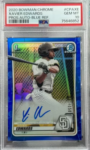 2020 BOWMAN CHROME #CPAXE XAVIER EDWARDS BLUE REFRACTOR AUTO #/150 RC PSA 10  