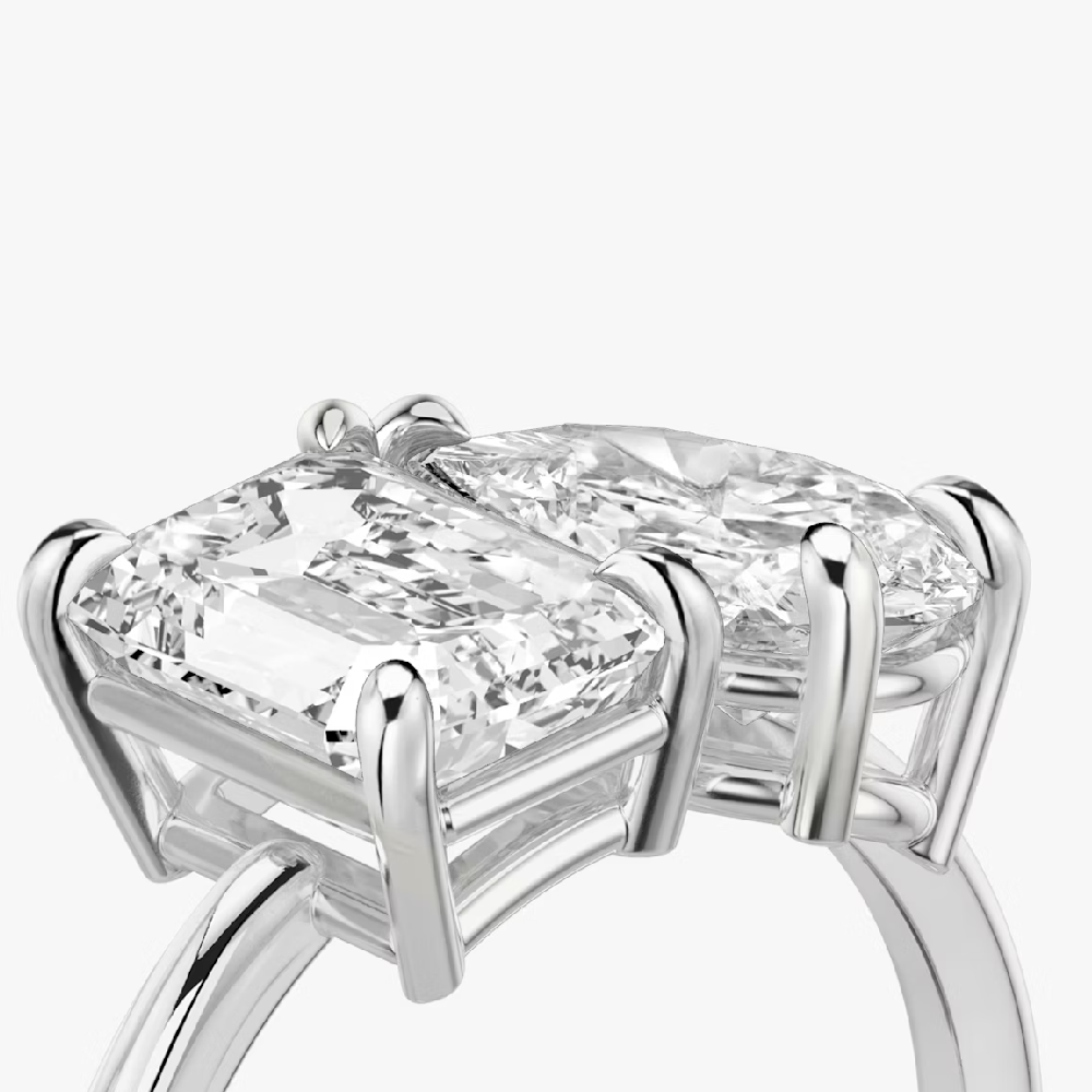 Bague De Fiançailles Toi Et Moi - Diamant Cultivé 3.5 Carats Or Blanc 18k, Taille 8.5, Neuve