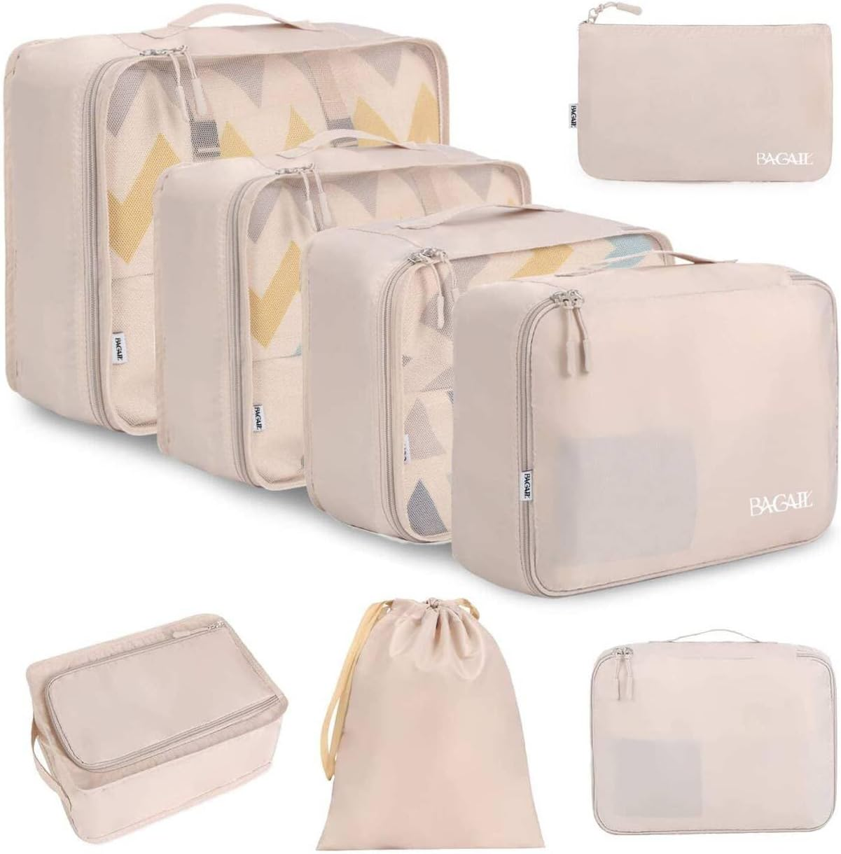 8-Piece Cream Packing Cube Set for Travel Luggage Organization-image