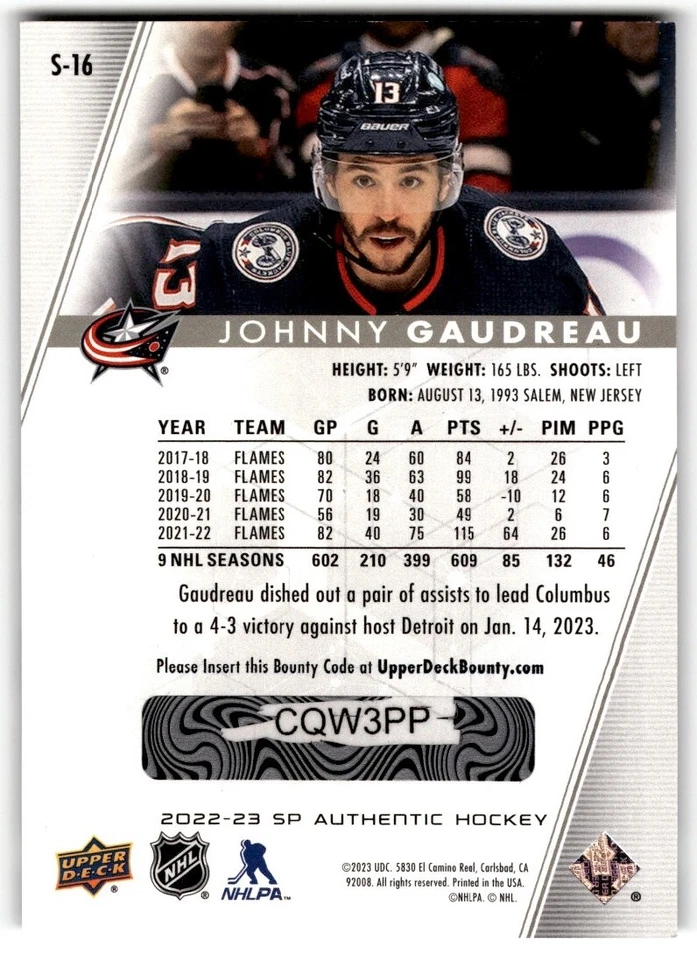 2022-23 SP Authentic Spectrum FX NO CODE Johnny Gaudreau #S-16 Columbus Blue - Image 2 of 2