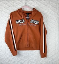 Harley Davidson Sweatshirt Youth Size L Zip Up Orange Hoodie Motorcycle Striped