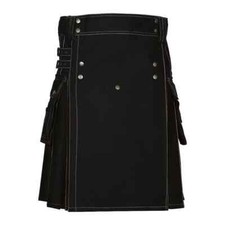 Men,s Black 100 cotton Utility kilt with cargo pocket