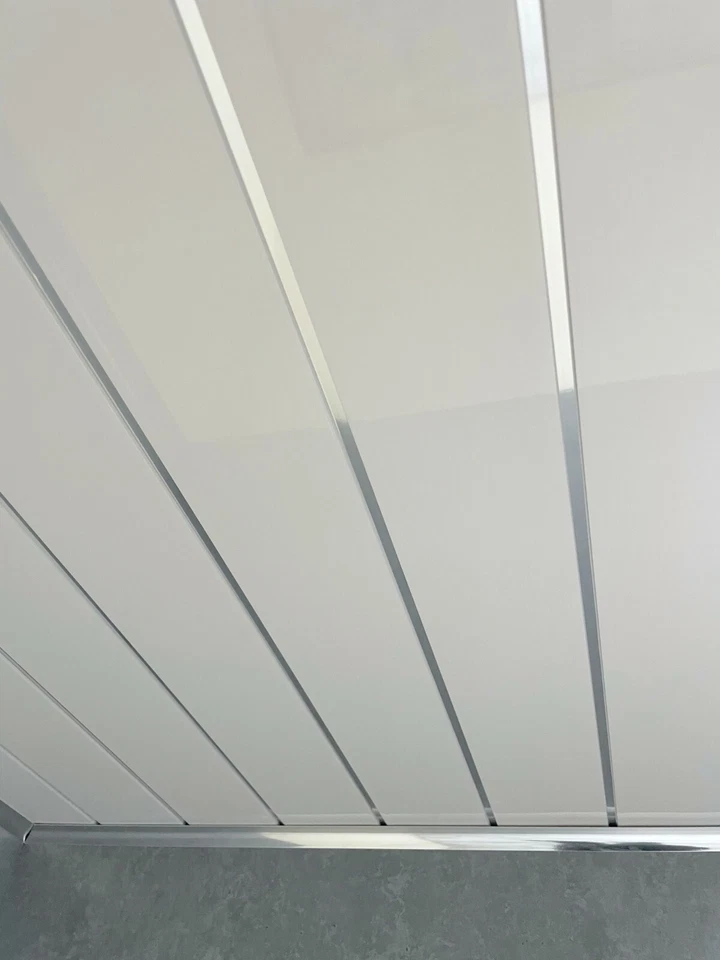 Grey Bathroom Cladding 8mm White Ceiling Panels Tile Effect PVC Shower Wet Wall  - Image 2 of 4