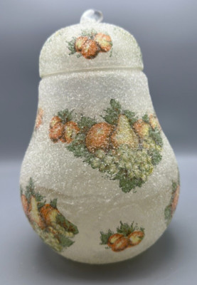Vintage decoupage glass/sugar bead glitter pear image and pear-shaped candle