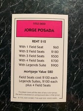 Monopoly NY YANKEES Jorge Posada TARJETA DE ESCRITURA SERIE MUNDIAL 2009 CAMPEONES