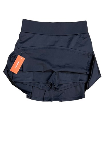 Pantalón corto Werena para mujer talla mediana negro plisado trasero cremallera bolsillo tenis atlético - Imagen 20 de 24